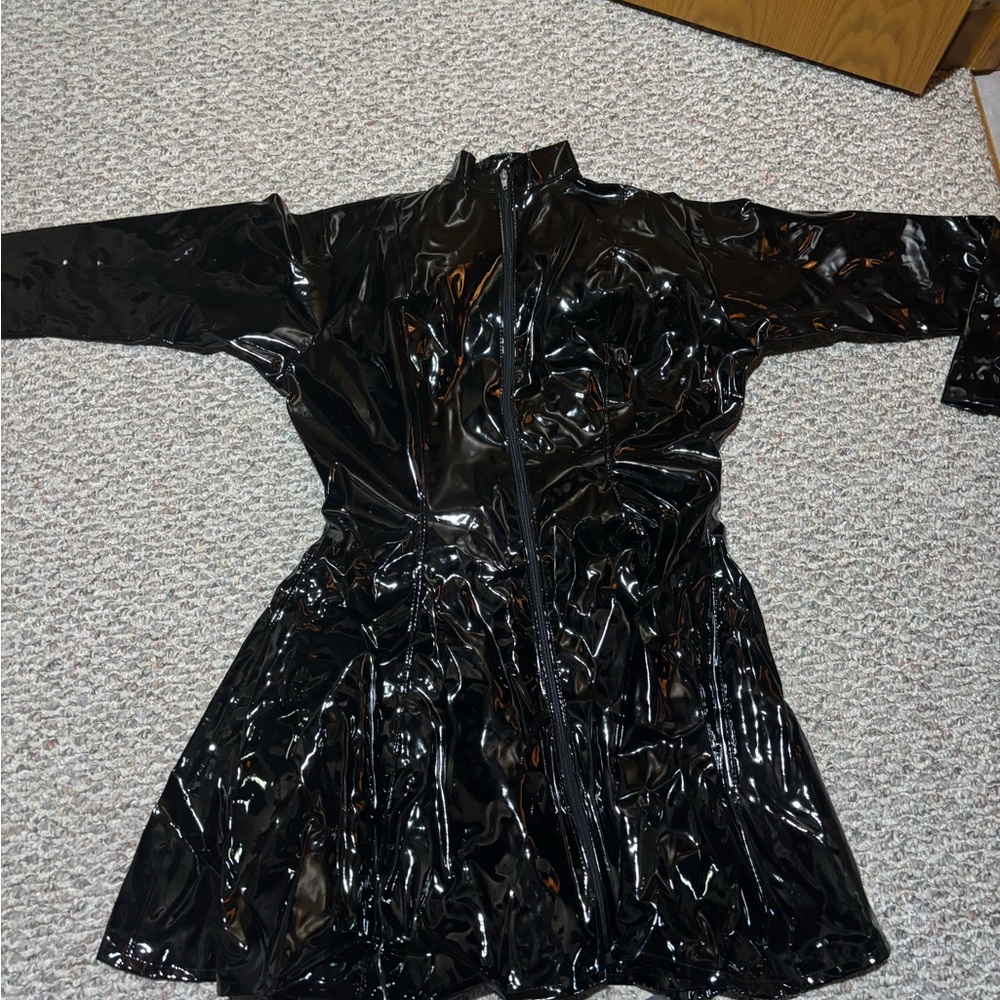 Shiny Black Vinyl Skater Dress